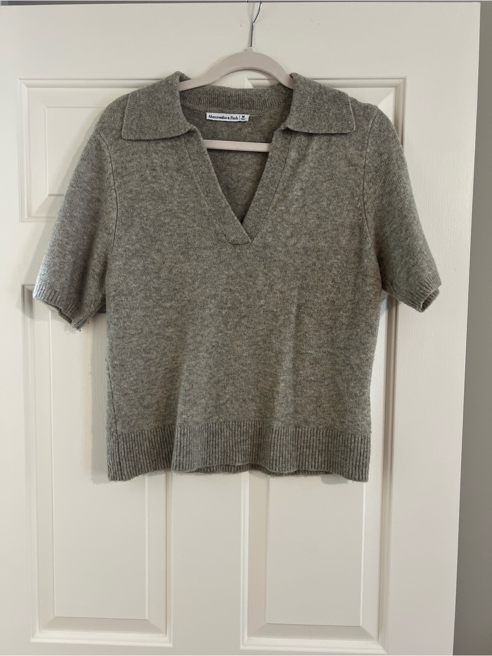 Abercrombie & Fitch Heather Brown Short-Sleeve V-Neck Polo Sweater